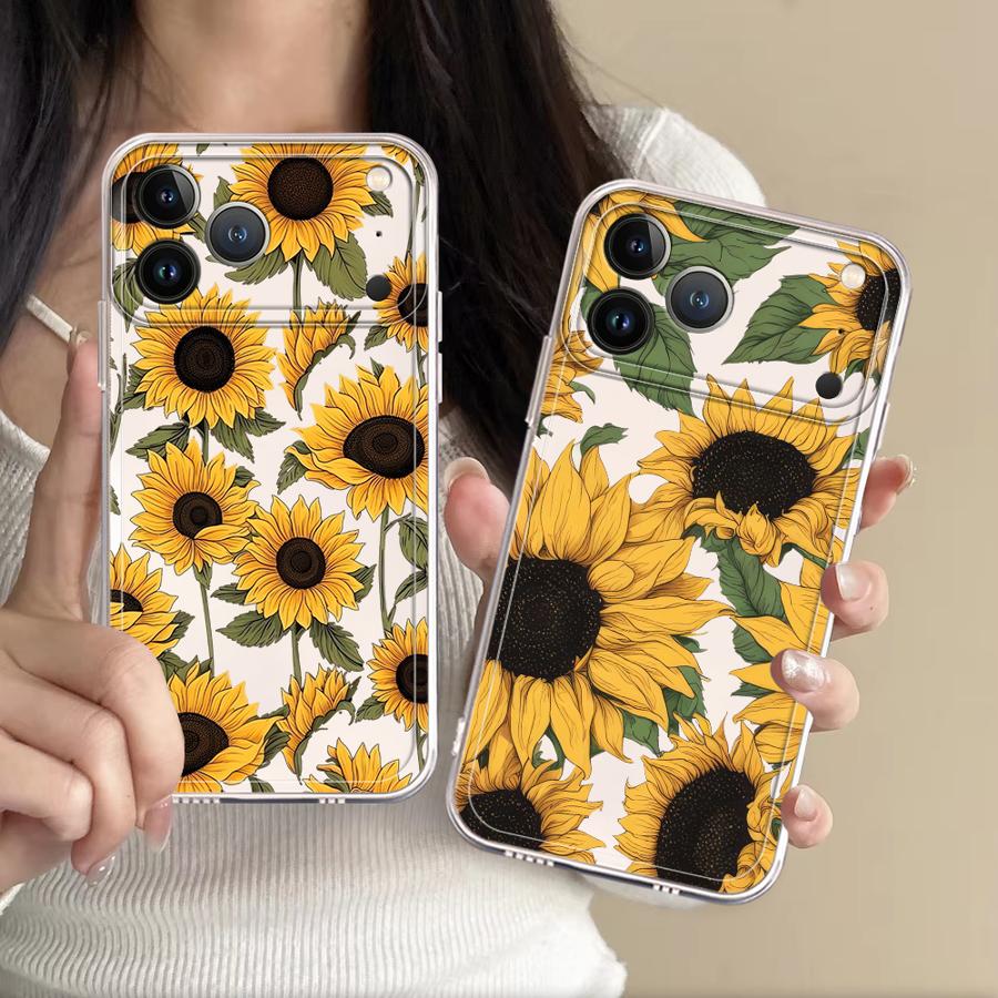 Apple Iphone 15 Pro Max - Custodia Trasparente con Motivo Girasole Carino