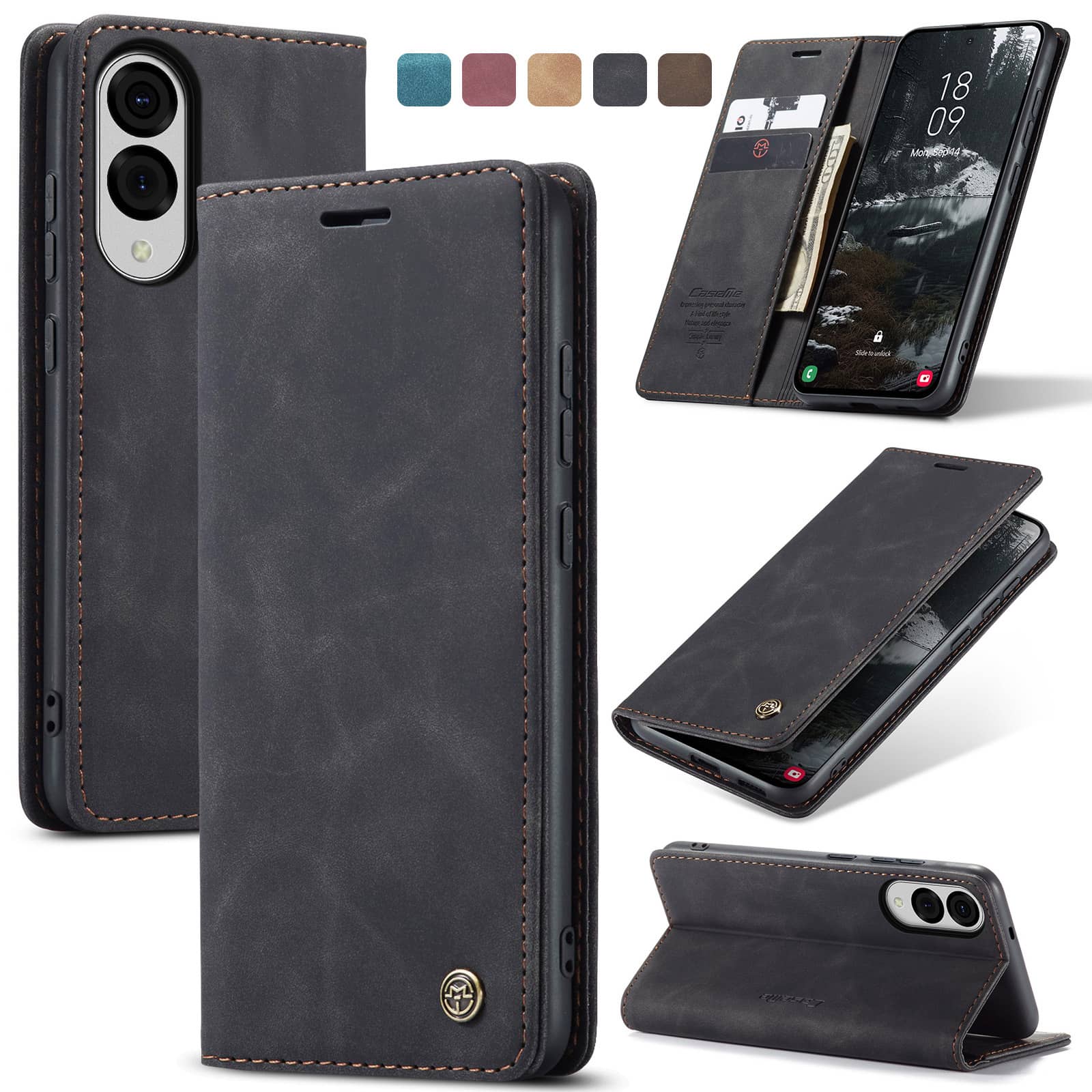 Leather Folio Wallet Case - Custodia a portafoglio con vibrazione per